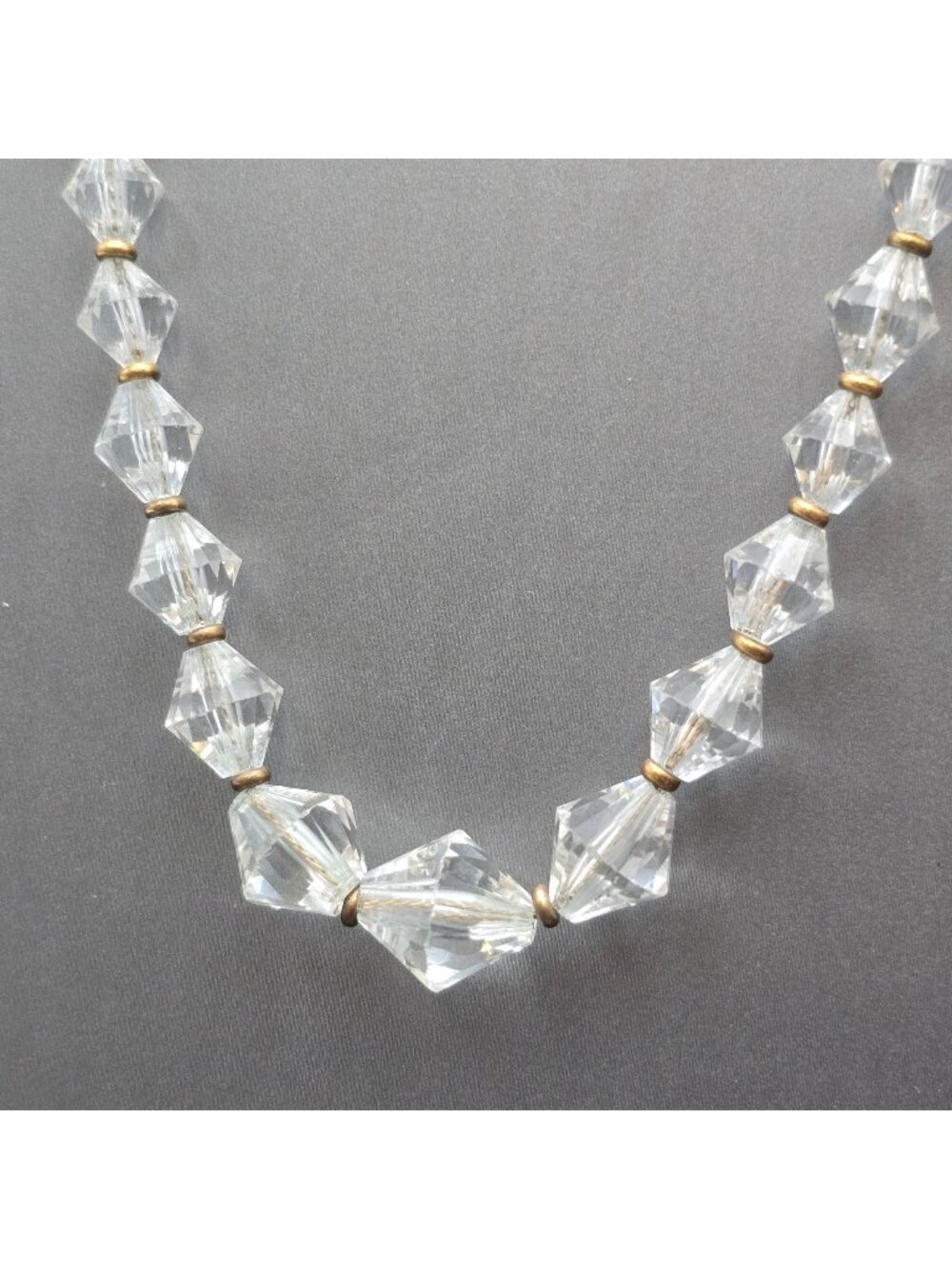 Vintage Art Deco Gold Filled Crystal Necklace 18" Clear Faceted Bicone Beads